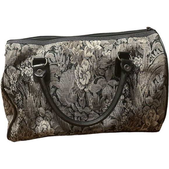 Diane Von Furstenberg DVF Grey Vintage Floral Tapestry Duffle Weekender Bag - Picture 3 of 16
